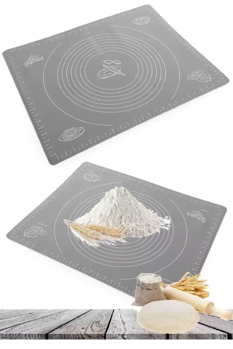 Silikon Hamur Matı Hamur Açma Pasta Fırın Altlığı Matı Ölçülü Hamur Yoğurma Gri Orta Boy 50X40