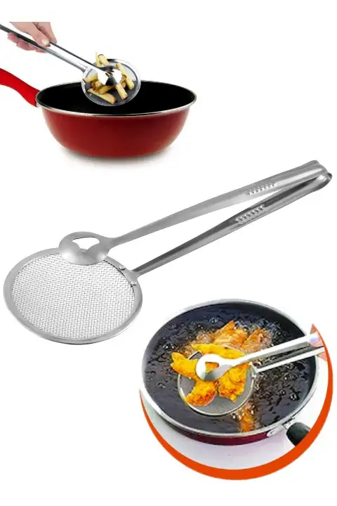 Çelik Süzgeçli Patates Kızartma Yağ Maşası Çok Amaçlı Pratik Maşa Seti