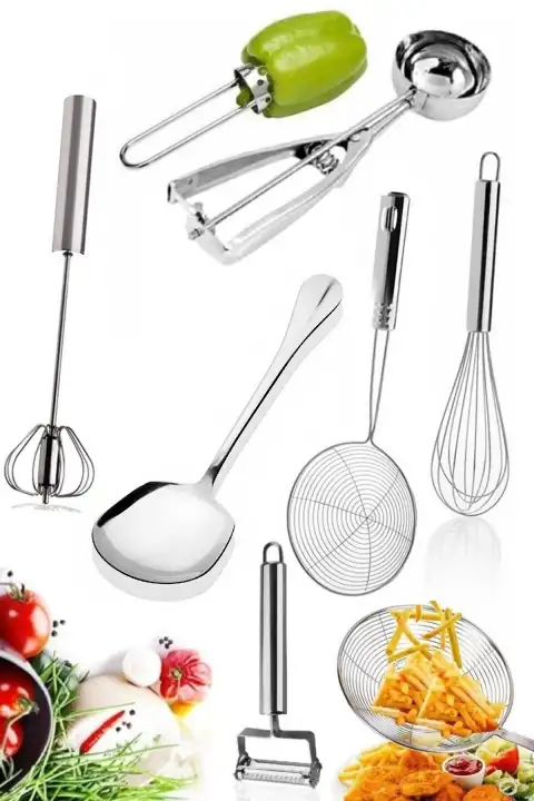 Dondurma Kaşığı Çelik Yumurta Çırpıcı Servis Kaşığı Dolma Biber Oyucu Kevgir Kepçe Patates Soyucu