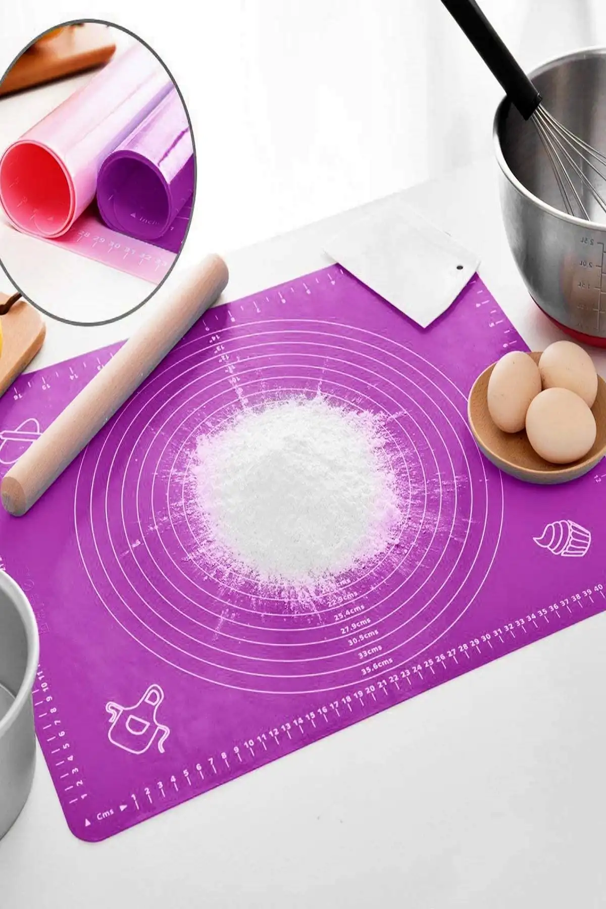 Silikon Hamur Matı Hamur Açma Pasta Fırın Altlığı Matı Ölçülü Hamur Yoğurma Mor Orta Boy 50X40