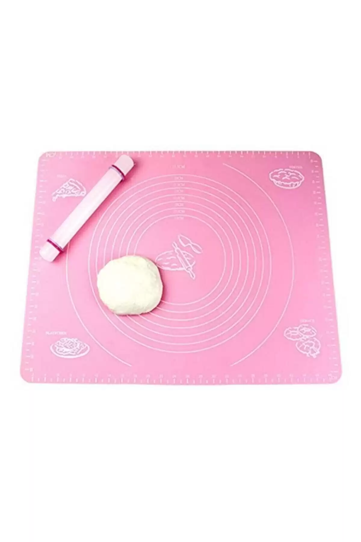 Silikon Hamur Matı Hamur Açma Pasta Fırın Altlığı Matı Ölçülü Hamur Yoğurma Pembe Büyük Boy 65X45
