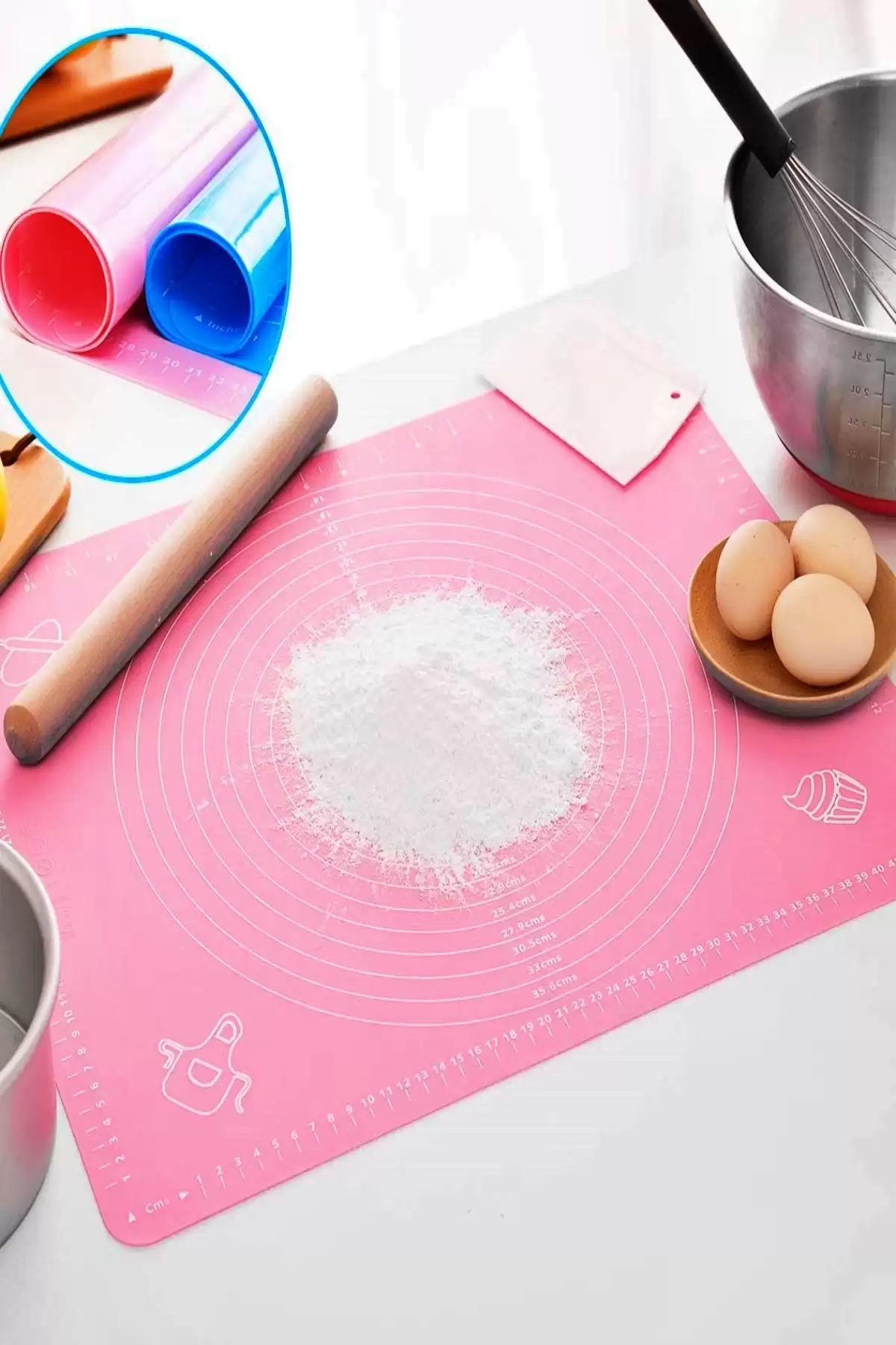 Silikon Hamur Matı Hamur Açma Pasta Fırın Altlığı Matı Ölçülü Hamur Yoğurma Pembe Büyük Boy 65X45