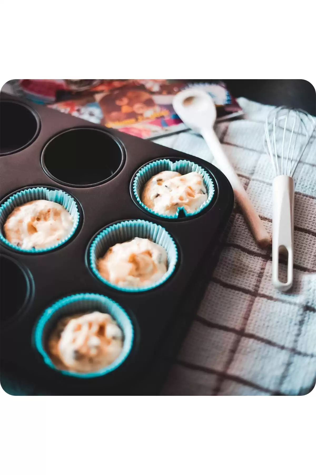 Cupcake Muffin Kalıbı 12li Kek Yanmaz Kurabiye Kalıbı Fırın Çörek Kapsül Tepsisi Paslanmaz Siyah