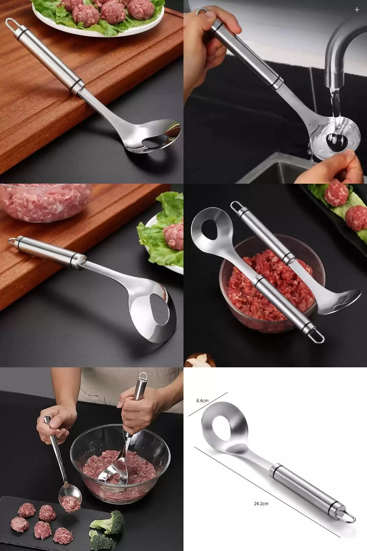 Top Köfte Yapma Kaşığı Sulu Köfte Kıyma Et Sebze Pirinç Lokma Topu Ev Mutfak Delikli Dökme Kaşığı