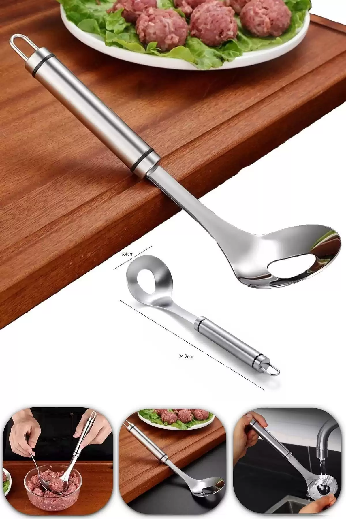 Top Köfte Yapma Kaşığı Sulu Köfte Kıyma Et Sebze Pirinç Lokma Topu Ev Mutfak Delikli Dökme Kaşığı