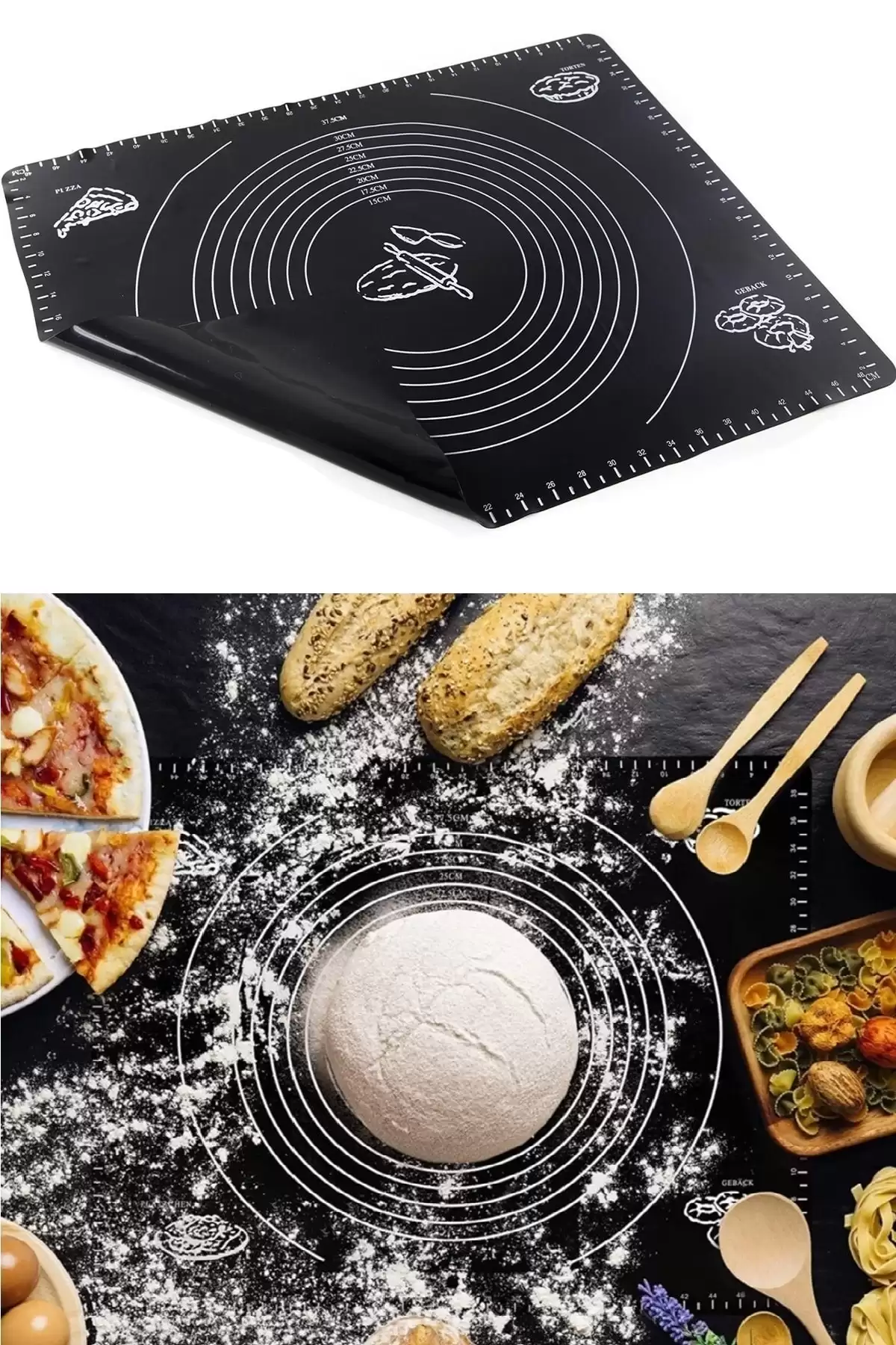 Silikon Hamur Matı Hamur Açma Pasta Fırın Altlığı Matı Ölçülü Hamur Yoğurma Siyah Büyük Boy 65X45