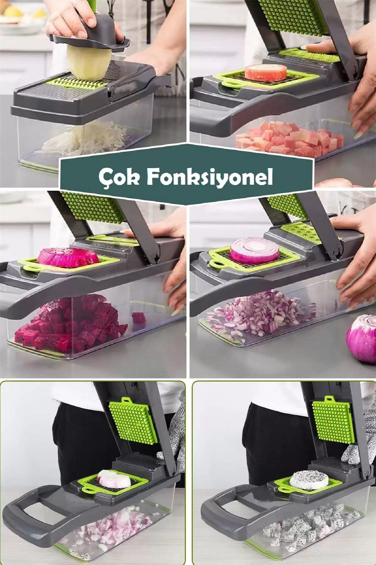 Lüx Hazneli Rende Dilimleyici Kesici Mutfak Seti Fonksiyonlu Sebze Doğrayıcı Sebze Patates Kesici