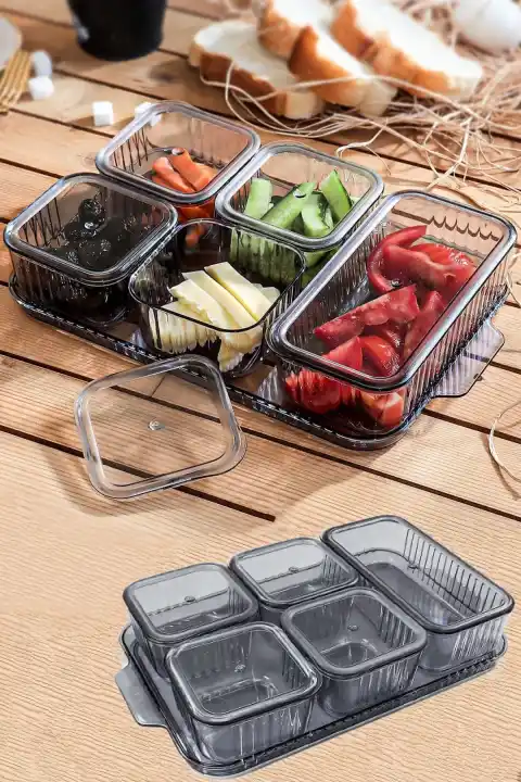 Kahvaltı Takımı Tepsili Kapaklı Kahvaltılık Saklama Kabı Mutfak Çerezlik Sosluk Sunumluk