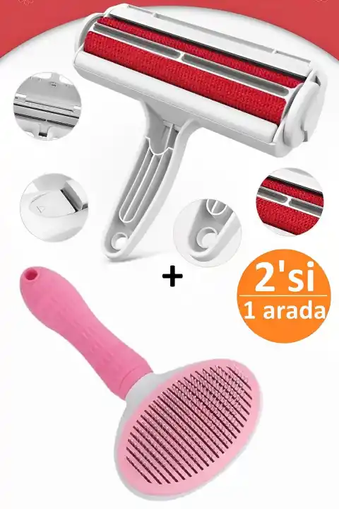 2li Kedi Fırça ve Tarağı Kıl Tüy Toplayıcı Tiftik Tarak +  Hazneli Kıl Toz Toplayıcı Temizleyici 05