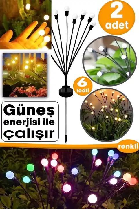 6 Ledli Solar Bahçe Işıkları Renkli Dış Mekan Peyzaj 2 Modlu Bahçe Çiti Güneş Enerjili Süs Lambalar