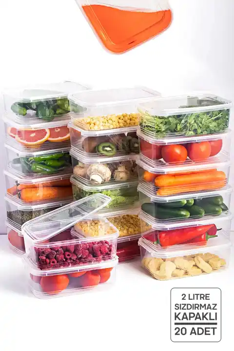 20lİ Buzdolabı Organizer Kendinden Kapaklı Mikrodalga Difrize Uygun 2000ml Dikdörtgen Saklama Kabı