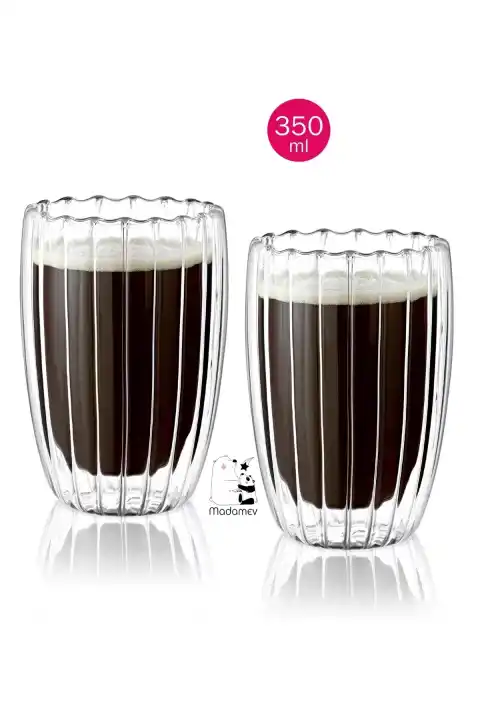 Çift Cidarlı Isıya Dayanıklı Cam Bardak Sıcak Soğuk Burgulu Çay Süt Kahve Kupası Bardağı 350ml
