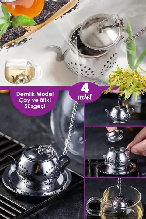 4lü Demlik Model Çelik Bitki Çayı Demleme Süzgeci Çay Kahve Demleme Bardak Çaydanlık Tea Süzgeci