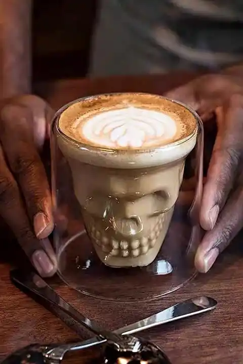 Kuru Kafa Tasarımlı Bardak Kahve Expresso Kokteyl Bardağı Kristal Skull Çift Cidarlı Cam Kupa