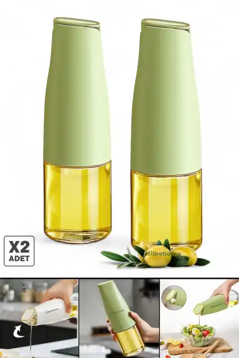 2li Fonksiyonlu Cam Yağdanlık 500ml Yeşil Yerçekimi Otomatik Kapak Damlatmayan Ağızlı Yağlık Sosluk