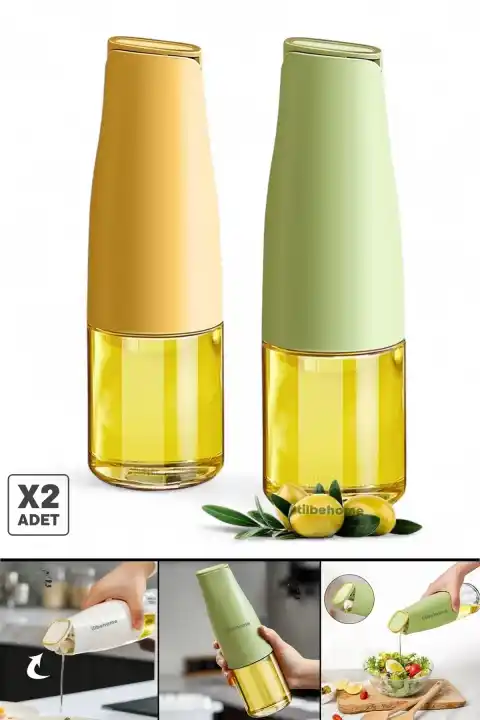 2li Fonksiyonlu Cam Yağdanlık 500ml Yerçekimi Otomatik Kapak Still Damlatmayan Ağızlı Yağlık Sosluk