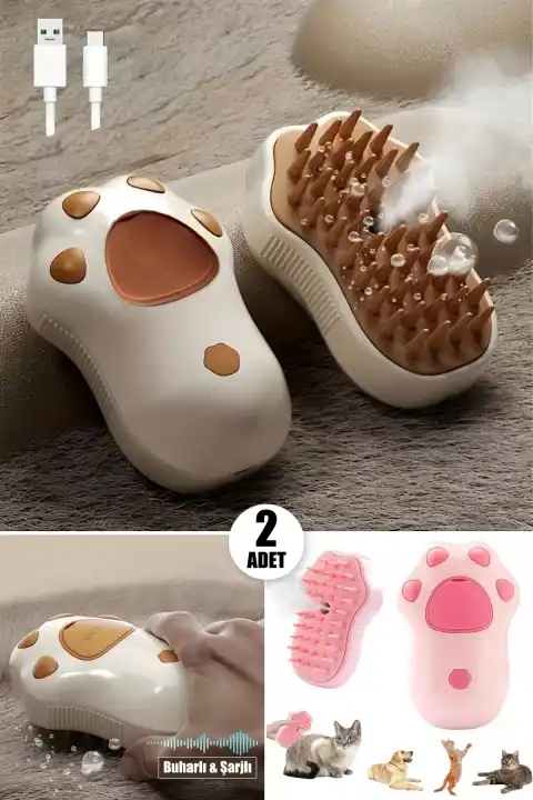 2li Pati Desen Buharlı Şarjlı Kedi Köpek Tarağı Silikon Fırçası Evcil Hayvan Bakım Tüy Alma Tarak