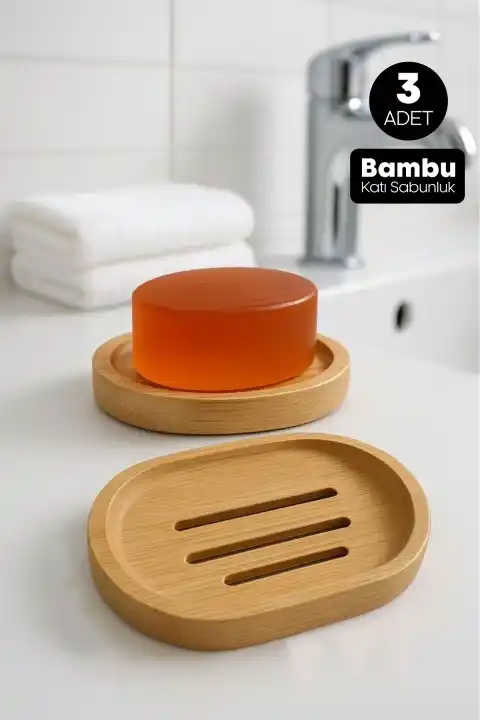 3 Adet Doğal Bambu Katı Sabunluk Mutfak Banyo Organizeri Dekoratif Oval Hamam Sauna Sabunluk
