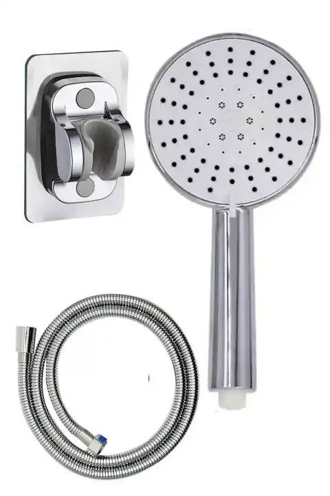 5 Fonksiyonlu Duş Başlığı Seti + Spiral İp Örgülü Duş Hortumu + Yapışkanlı Mafsal Tutacak Eko Set