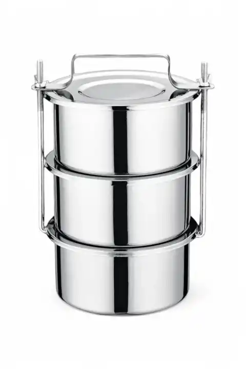 3Lü Çelik Sefer Tası Seti Kapaklı Kulplu Yemek Taşıma Kabı Gıda Saklama Kabı 24 X 14