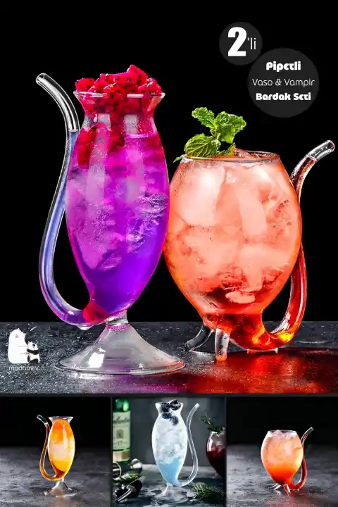 2li Özel Parti Bardak Seti Vaso Cocktail & Vampir Kokteyl Coupes Vaso Borosilikat Bardak Serisi