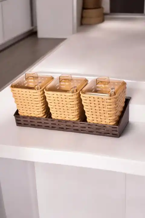 3lü Raddan Elegance Baharatlık Seti Kaşıklı Stantlı Baharatlık