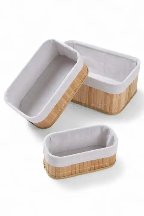 3lü Bambu Ekmeklik Sepet Dekoratif Ev Düzenleyici Organizer Çok Amaçlı Bambu Hasır Sepet