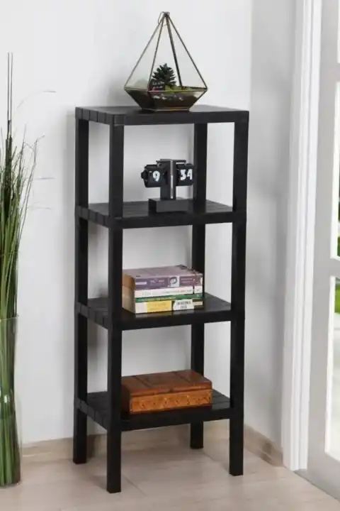 4 Katlı Dekoratif Raf Ünitesi Mutfak Rafı Çok Amaçlı Balkon Banyo Düzenleyici Siyah Saksı Kitaplık