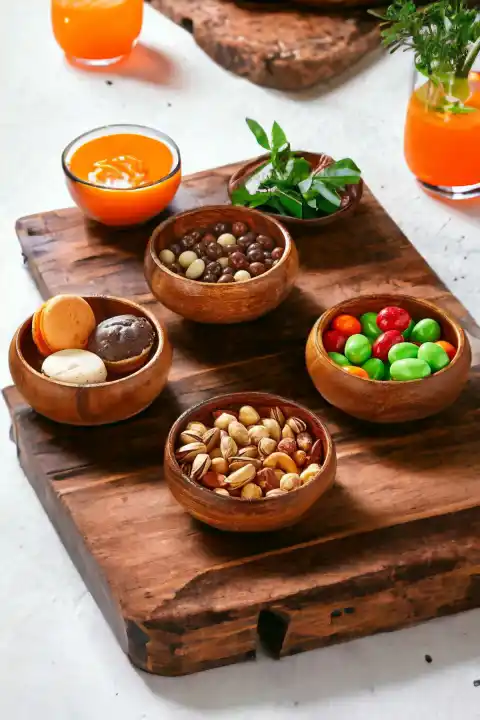 4lü Akasya Çerezlik Kuruyemiş Kase Natural Dekoratif Ahşap El Yapımı Sofra Sunum Kahvaltı Kase Seti