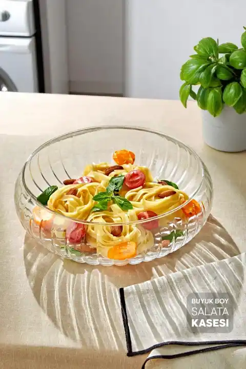 Büyük Boy Concept El Yapımı Cam Salata Kasesi Meyve Makarna Çerez Sunum Tabağı Servis Kase Cam Kabı