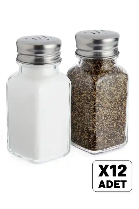 12li Cam Tuzluk Karabiberlik Baharatlık Lokanta Ev Ofis Metal Başlıklı Dekor Tuzluk Seti