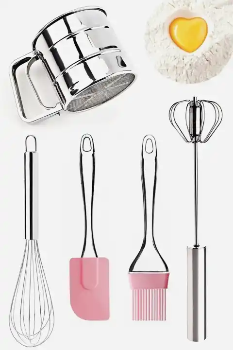 Silikon Yağ Fırçası Silikon Spatula Tel Çırpıcı Un Eleği Kakao Eleme Çelik Basmalı Yumurta Çırpıcı