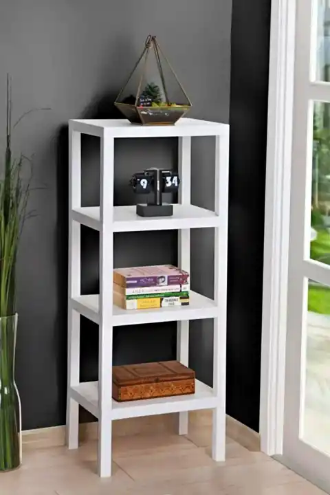 4 Katlı Dekoratif Raf Ünitesi Mutfak Rafı Çok Amaçlı Balkon Banyo Düzenleyici Beyaz Saksı Kitaplık