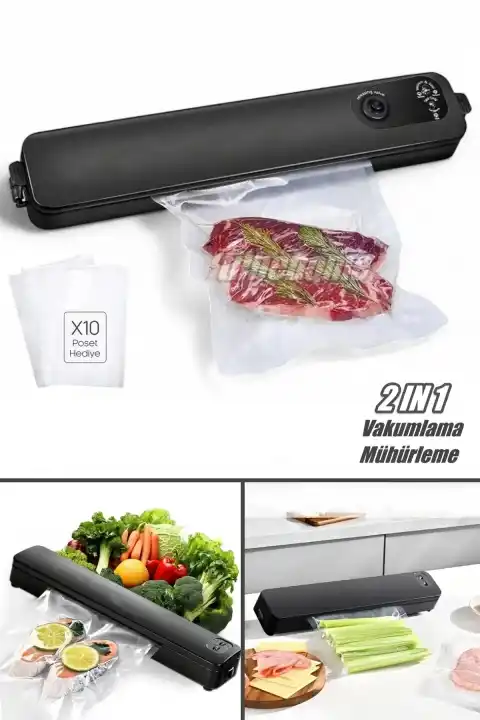 Gıda Mühürleme Vakum Makinesi Poşet Hediyeli Ev Tipi Yapıştırma ve Gıda Yiyecek Vakumlama Makinesi