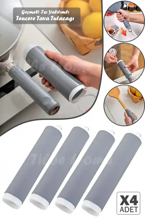 4 Adet Silikon Kauçuk Tencere Tutacağı Kapı Tutma Kılıfı Her Sapa Uyumlu Isıya Dayanıklı Tutacak