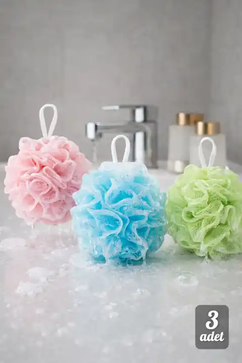 3lü Renkli Banyo Duş Lifi Kesesi Pufidik Kir Çıkarıcı Masaj Filesi Yumuşak Dokulu Köpük Artırıcı