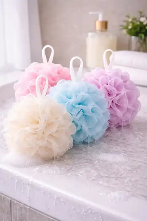 Renkli Banyo Duş Lifi Kesesi Pufidik Kir Çıkarıcı Masaj Filesi Yumuşak Dokulu Köpük Artırıcı