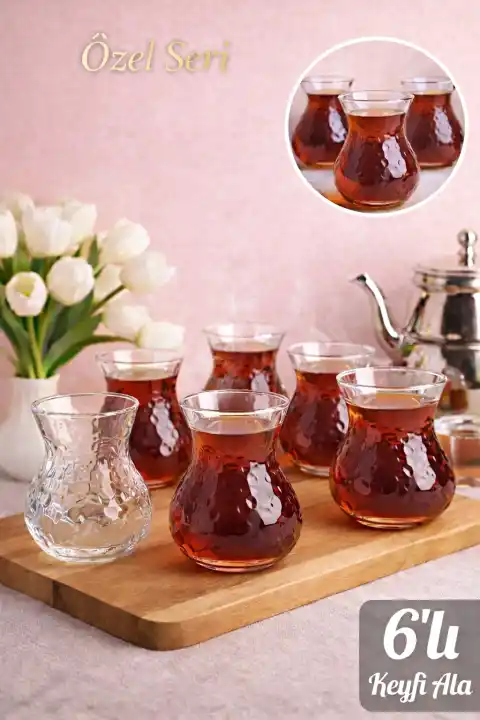 6’lı Boncuklu Keyfi Ala Cam Çay Bardağı Seti Isıya Dayanıklı, Şık ve Modern Tasarım
