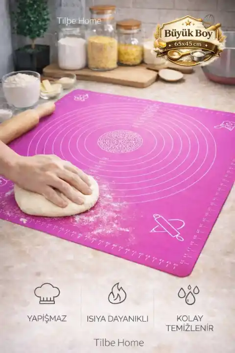 Silikon Hamur Matı Hamur Açma Pasta Fırın Altlığı Matı Ölçülü Hamur Yoğurma Lila Büyük Boy 65X45