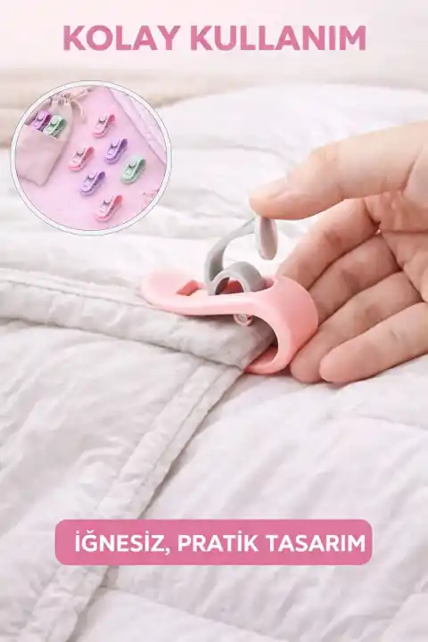 5 Adet İğnesiz Yorgan Çarşaf ve Perde Tutucu Sabitleyici Kaydırmaz Nevresim Örtü Düzenleyici Klips