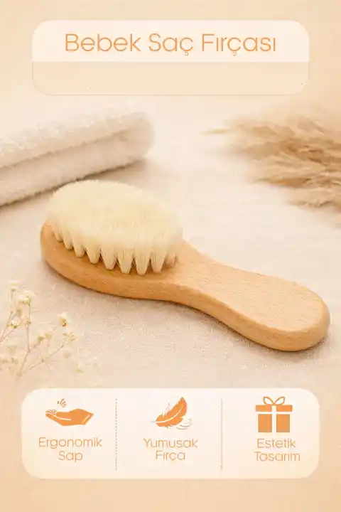 Keçi Kılı Bebek Saç Fırçası ve Tarağı | Ergonomik Ahşap Tutma Saplı Masaj Fırçası
