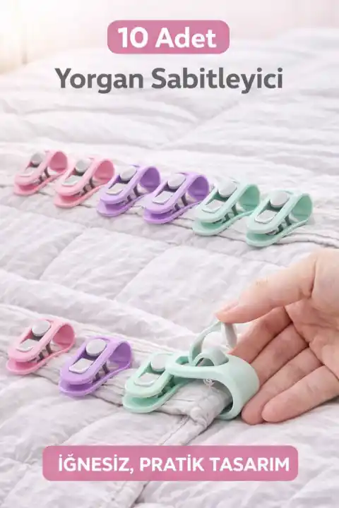 10 Adet Yorgan Nevresim Sabitleme Çarşaf Perde Tül Sabitleyici Tutucu Organizer Klips Tutucu Aparat