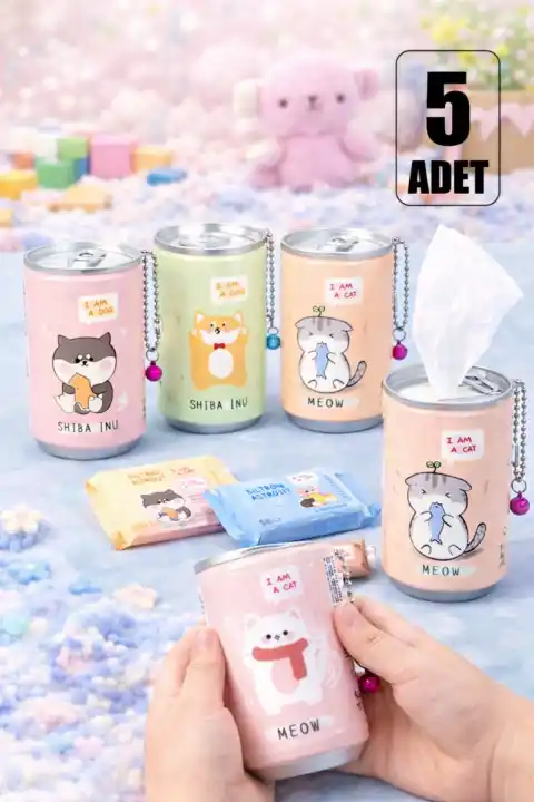 5li Sevimli Kola Kutusu Şekilli Anahtarlık Islak Mendil Kutusu Çanta Süsü Mini Cep Mendil Seti