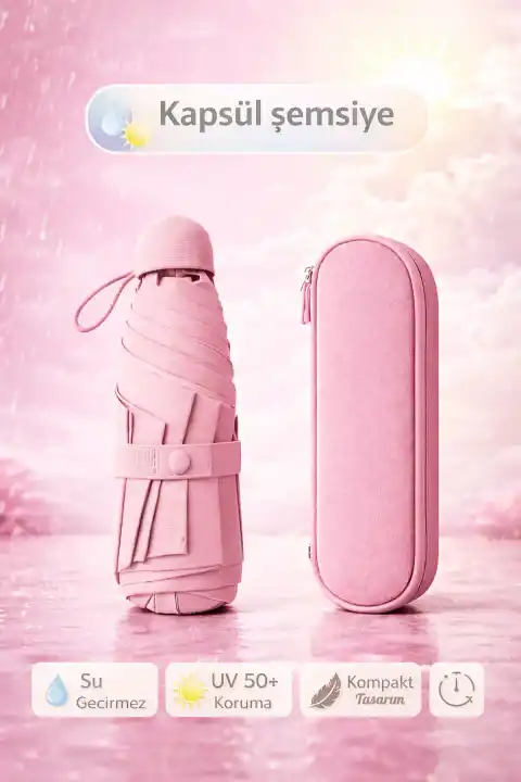 Çantalı Kapsül Şemsiye Şemsiye Taşınır Manuel Mini Boy Kadın Güneş Şemsiyesi Renk01