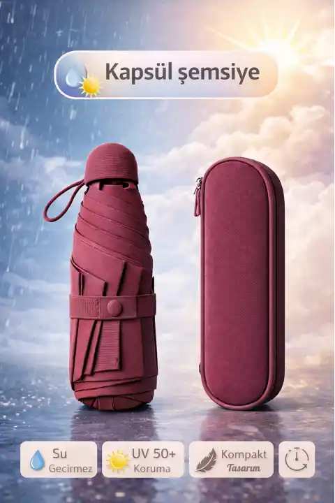 Çantalı Kapsül Şemsiye Şemsiye Taşınır Manuel Mini Boy Kadın Güneş Şemsiyesi Renk04
