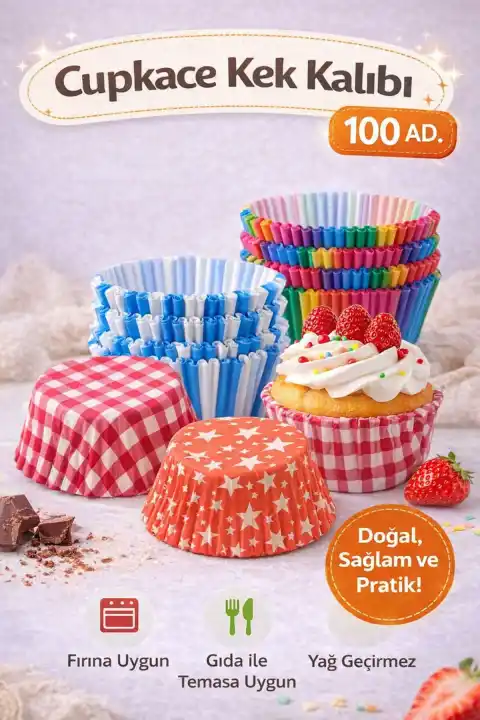 100lü Muffin Kek Kapsülü Mini Muffin Kağıdı Cupcake Browni Kek Kalıbı Renkli Yapışmaz