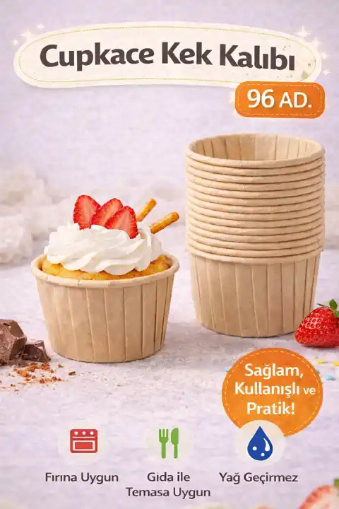 96’lı Kraft Muffin Cupcake Kek Kapsülü Naturel Kağıt Kalıp Konsept Parti Airfryer ve Fırın Uyumlu 
