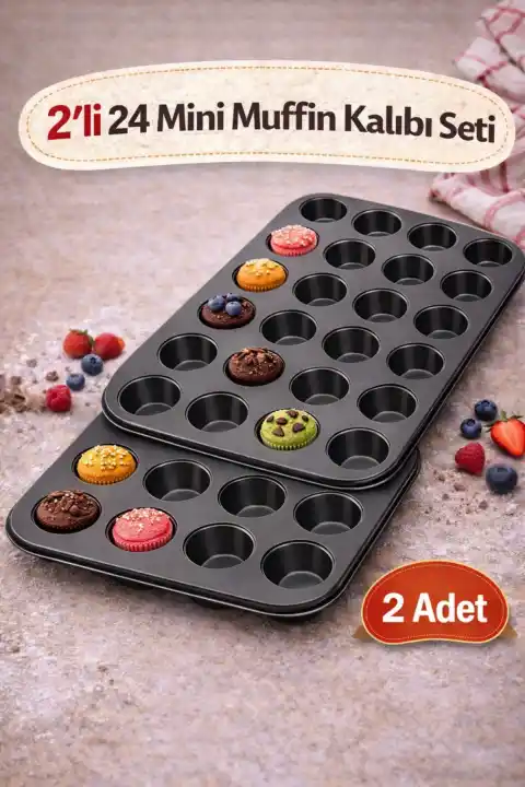 2li 24lü Mini Muffin Kalıbı Cupcake Fırın Kapsülü Kek Browni Kekstra Kurabiye Kalıbı Baking Pan
