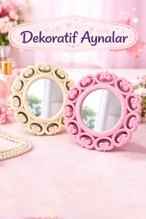 Dekoratif Ayna Duvara Asılabilir Yuvarlak Desenli Stil Aynası 24 x 24 Çok Amaçlı Pratik Ayna