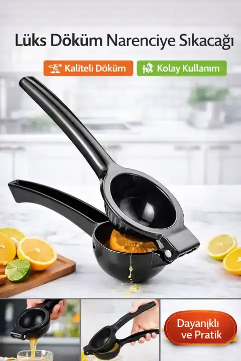 Lüks Döküm Limon Portakal Narenciye Sıkacağı Paslanmaz Siyah Dayanıklı Çok Pratik Mutfak Aleti